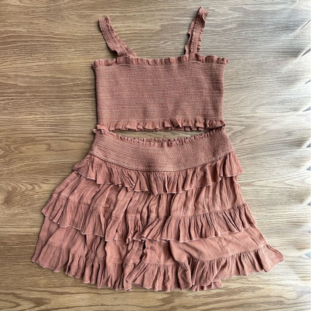 Free People Thalia Smocked Crop Top & Tiered Miniskirt